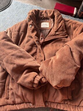 Ashley Outerwear Corduroy Puffer Jacket in Rust